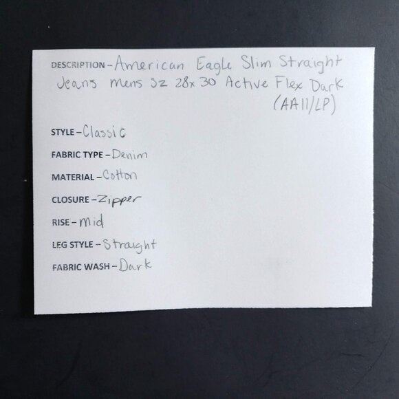 American Eagle Slim Straight Jeans Mens Size 28x30 Active Flex Dark - Picture 8 of 8